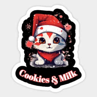 Cookies & Milk - Christmas Cat - Winter Holiday Sticker